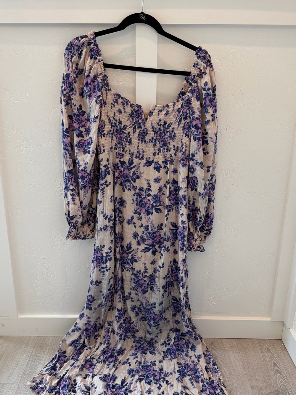 Free People Cream Maxi Dress with Purple Floral Print